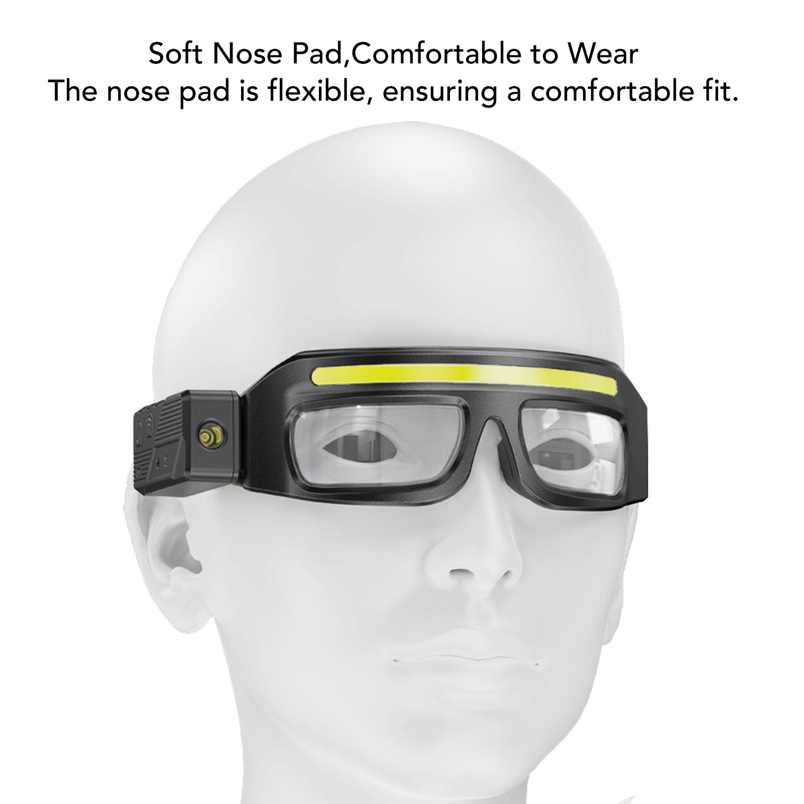 Linterna Frontal para Gafas, LED COB 1000LM, Resistente Al Agua, USB, Luz de Trabajo Portátil, Gafas Frontales con Sensor de Onda para Pesca Nocturna Al Aire, Ciclismo