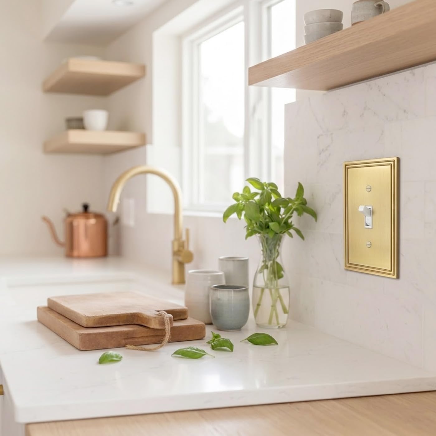 Rio Salto Imperial Collection 1-Gang Toggle Flip Switch Light Switch Plate Outlet Cover Brushed Brass Gold Metal Premium Decorative Home Decor Hardware Wall Plate Heavy-Gauge Midsize 3.13" x 5"