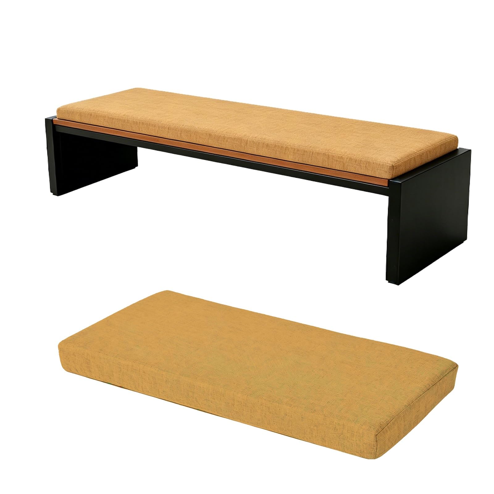 TRQQWEQQ Bench Cushion for Indoor/Outdoor 3cm Thick Chenille Non-Slip Furniture Replacement Cushion Washable Swing Bench Cushions with Zipper for Patio Garden Porch(Mustard,12x42in)