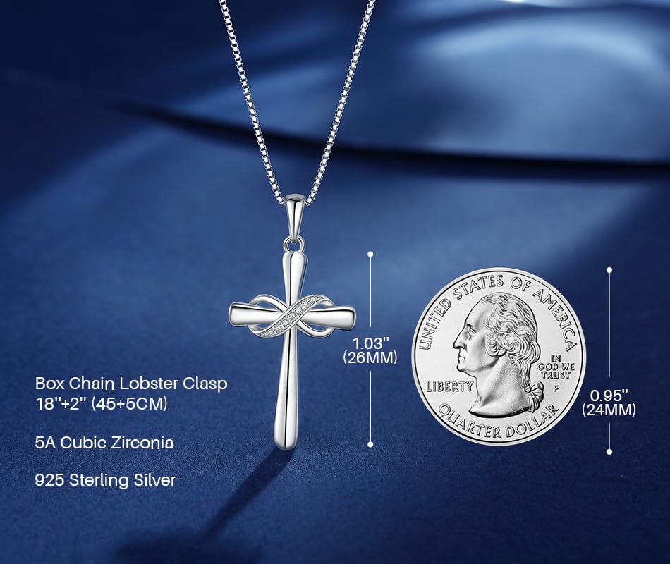 Infinity Cross Necklace for Women 925 Sterling Silver Danity Cross Pendant Necklace Christian Jewelry Baptism Gift 18''+2'' Chain4