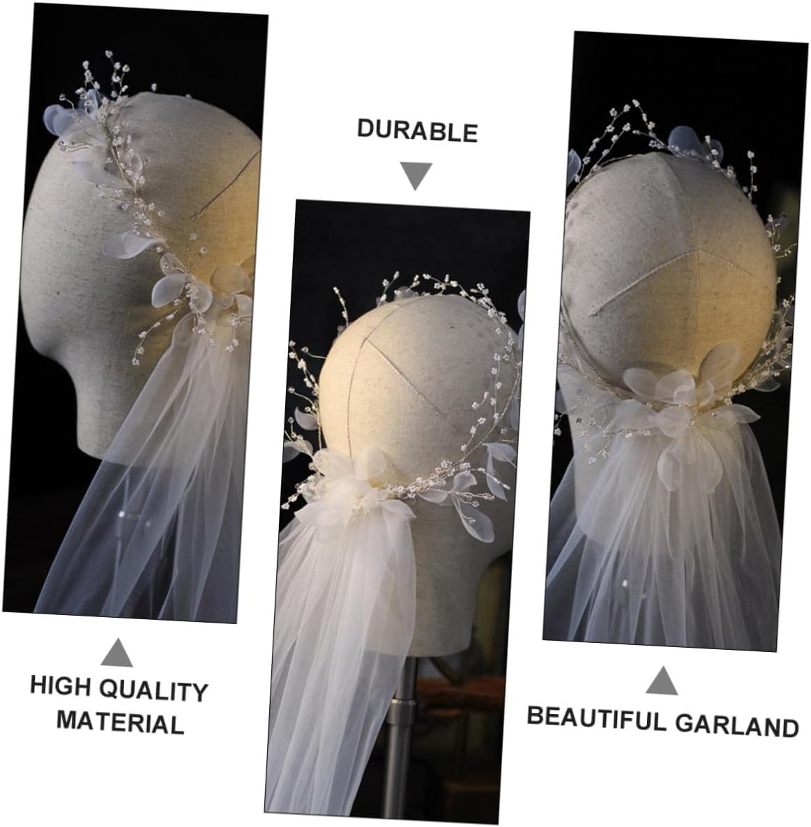 POPETPOP Bridal Veil White 60-80cm Wedding Bride Veil with Beads Decorative Photo Prop Women’s Headdress Special Occasion Accessory