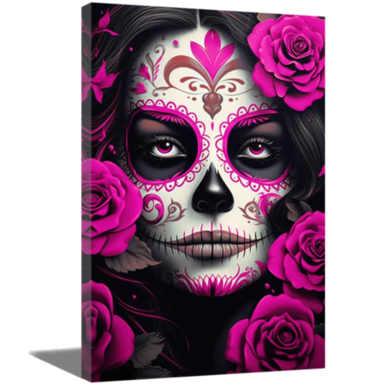 ZQQART Skull Face Rose Canvas Wall Art Abstract Gothic Rose Flower Skull Pictures Day of the Dead Halloween Painting Bedroom Living Room Decor (Purple,60x90cm)