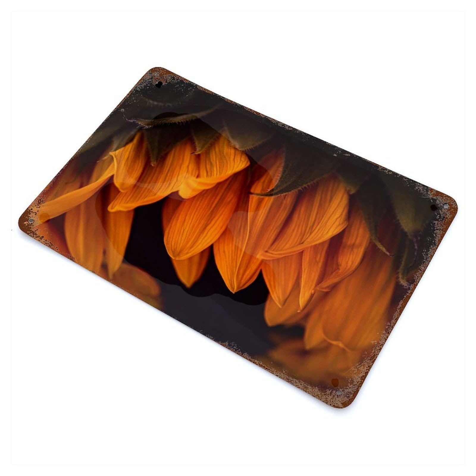 Golden Petals Rustic Tin Plaque 11.8"x7.9", Ideal for Shed, Workshop And Garage Wall Decor