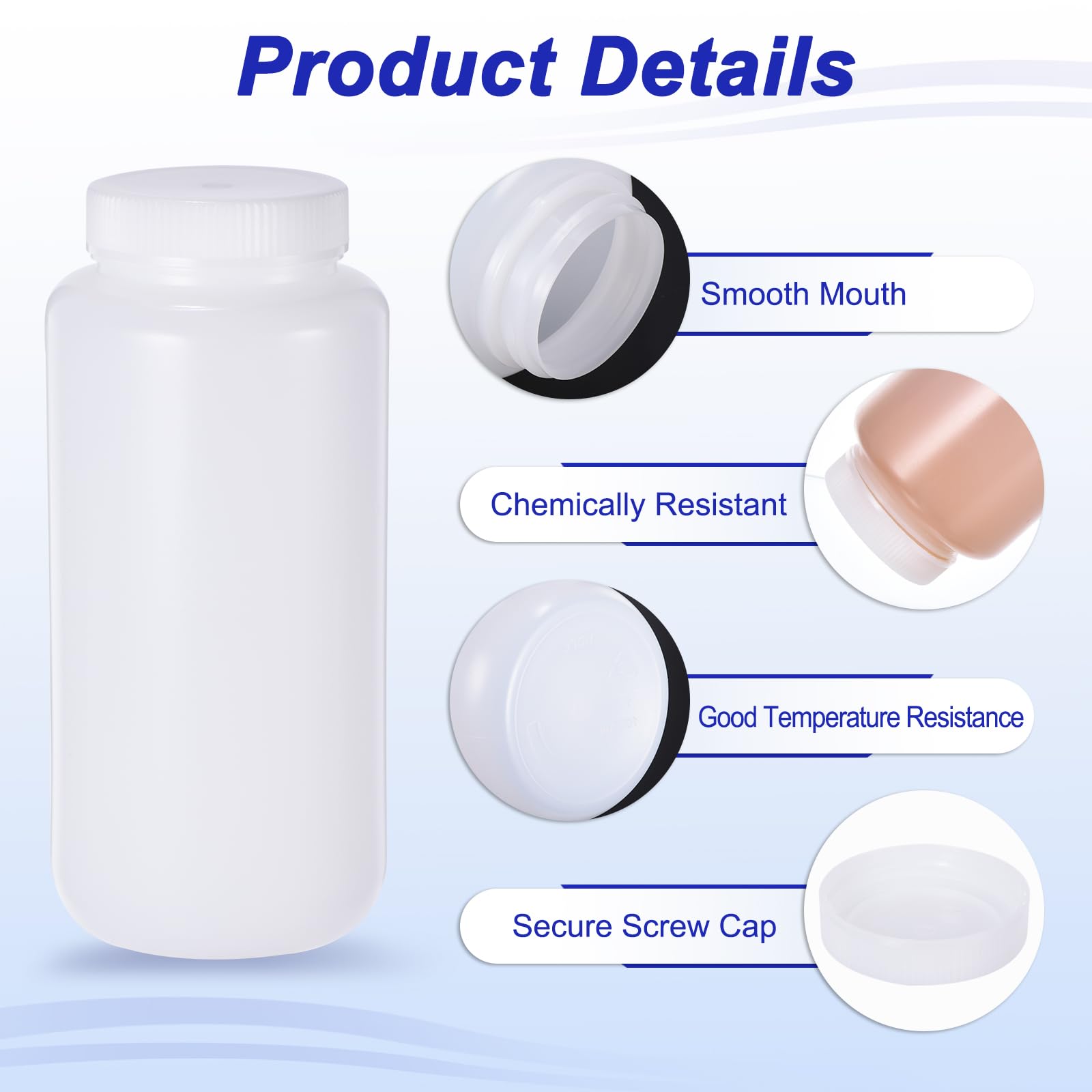 PATIKIL 24 Stück 1000ml Kunststoff Flasche HDPE Weithals Transparent Weiß