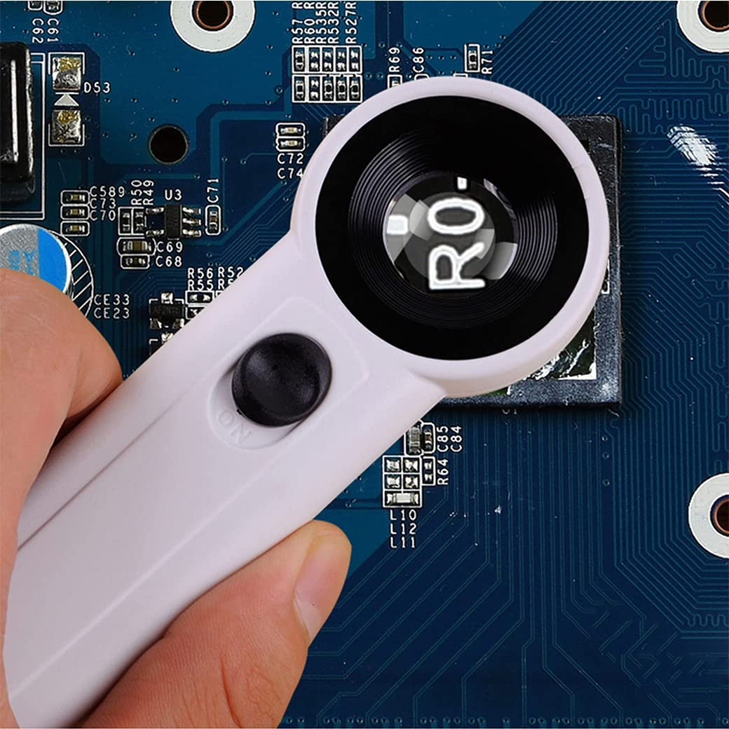 Ręczna lupa 40X z 2 diodami LED, podświetlana lupa z podświetleniem, lupa do czytania dla seniorów Czytaj, monety, znaczki, mapę, białe szkło powiększające inspekcyjne (białe)