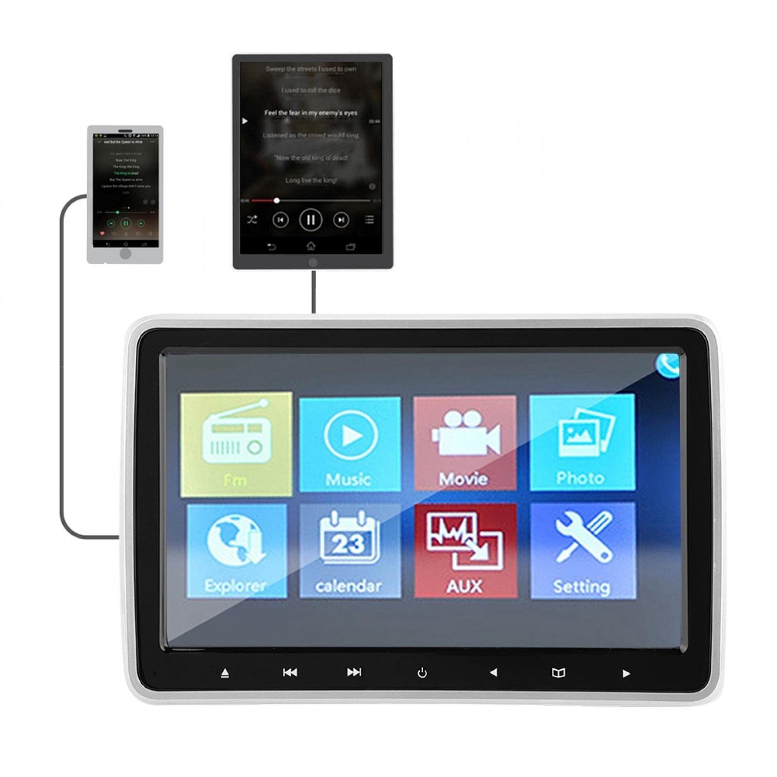 Monitor de reposacabezas, 10.1in 16: 9 TFT HD Reposacabezas de coche Reproductor de DVD Monitor de almohada digital portátil con clip Auriculares estéreo de 3,5 mm