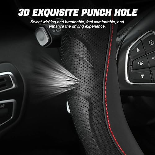 Miniatura 3 de Funda de volante de cuero, protector elástico de volante de auto, funda de volante universal de 15 pulgadas antideslizante transpirable sin olor
