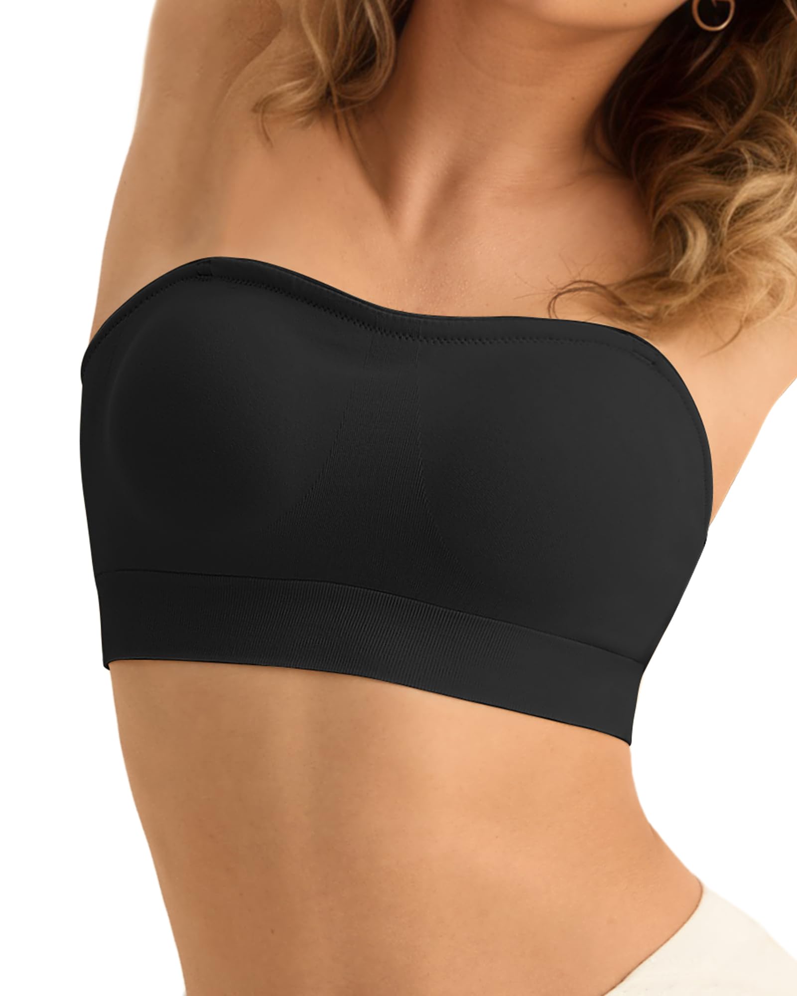 SHARICCA Trägerloser BH Damen ohne Bügel Nahtlos Bandeau BH ohne Träger Push Up Nahtlos Tube Top BHS Gepolsterter Bralette mit Rutschfestes Silikon Strapless Bra