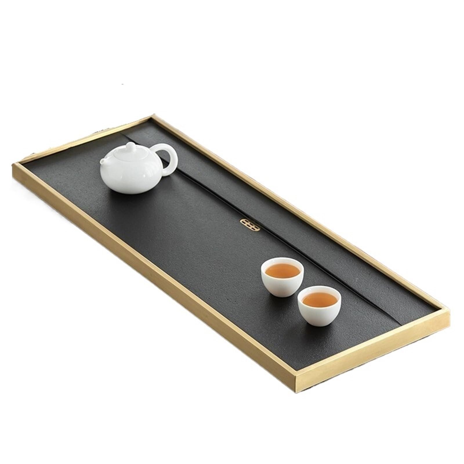 GTHTUHFD Kung Fu Tea Tray Brass Rimmed Handmade Household Ebonite Tea Tray Tea Tray Drainage Kung Fu Tea Accessories Stone Tea Table Tea Room Tray