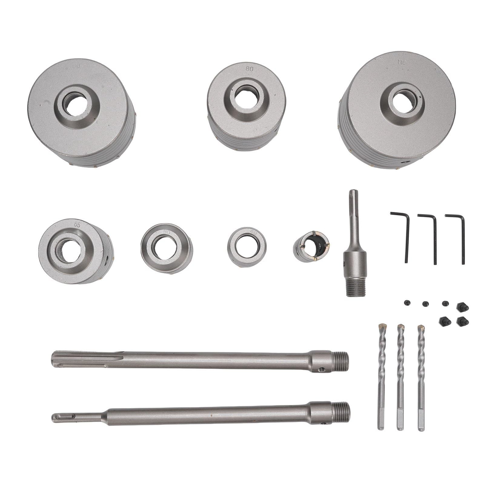YWBL-WH Kit a Tazza in Acciaio Al Tungsteno da 7 Pezzi con Testa in Lega YG8C, Diametro Punta 30-110 Mm per Calcestruzzo, Muro di Mattoni, Ideale per Uso Professionale