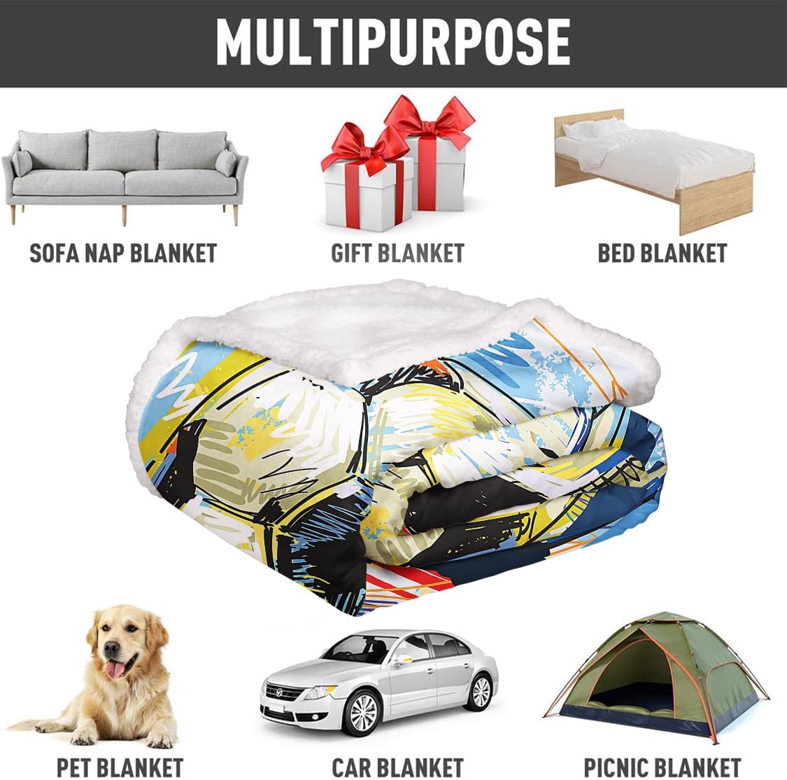 YISUEMEI Watercolor Soccer Sherpa Blanket, Soft and Plush Sports Theme Fleece Throw Blanket for Boys and Girls, 60x80 Inches