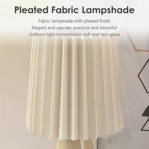 Miniatura 7 de Bonita lámpara de mesa elegante, pantalla de tela plisada, base de cerámica, color de luz ajustable y brillo, alimentada por USB, exquisita luz LED