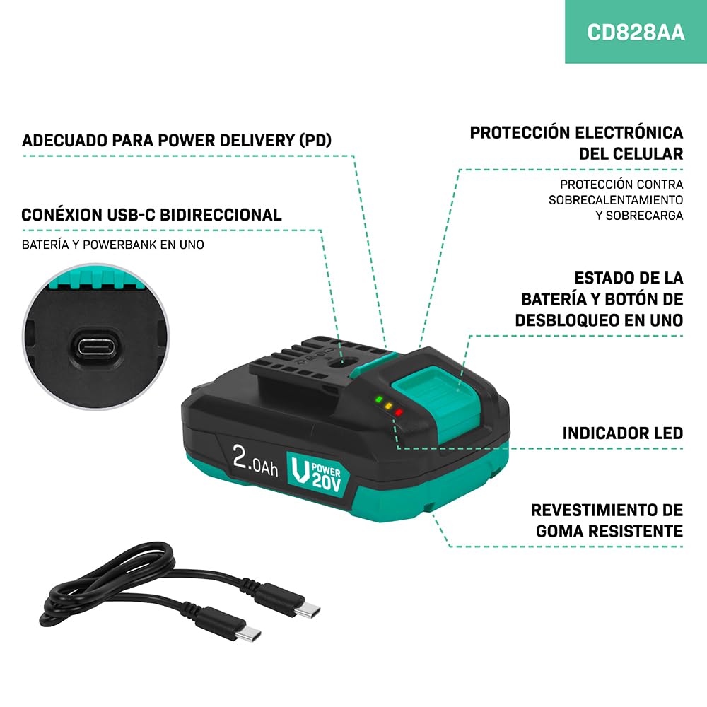 Vonroc Vpower 20v Accu – 4.0ah – Duopack: 2 Stuks - Usb-c Poort