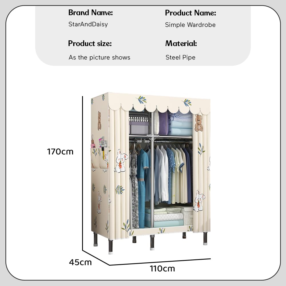 StarAndDaisy Kids FoldableWardrobe with Cover & Drawers/Portable Almirah for Clothes, Shoes, Accessories/Space-Saving Closet with Side Pockets & Hanging Rod (Elegance) - Image 5 thumbnail