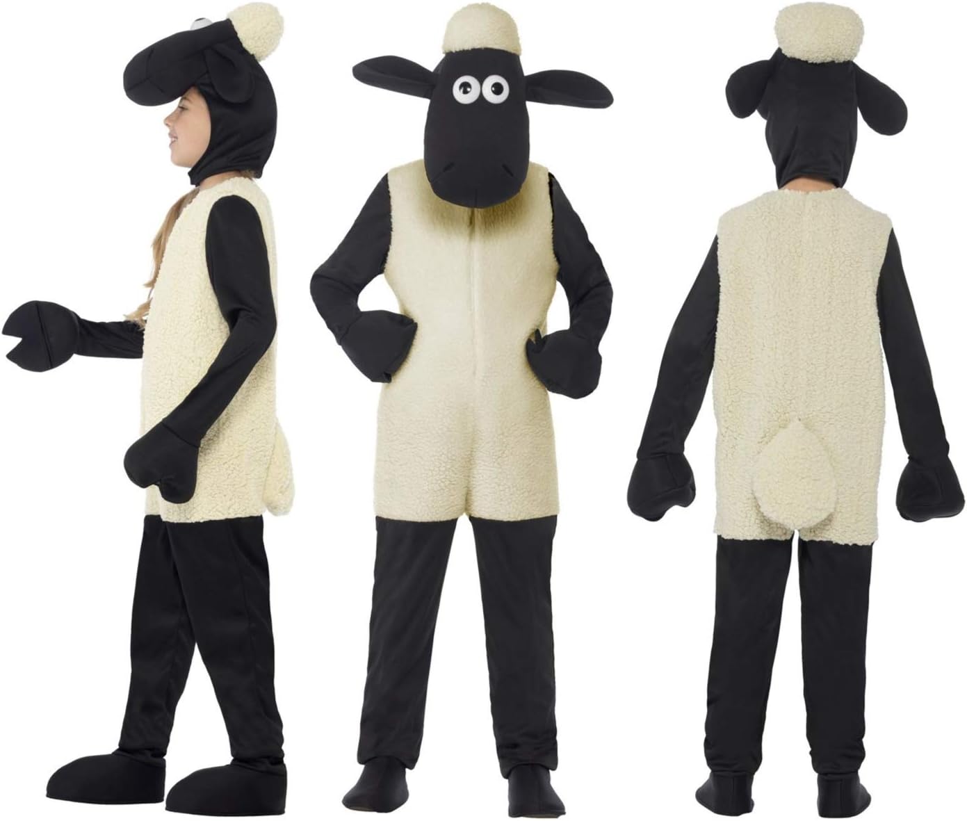 Kids Girls Boys Deluxe Shaun The Sheep Fancy Dress Costume - White, with Jumpsuit & Headpiece World Book Day Fancy Dress Party Fun - (Kids UK Small 4-6 Years)