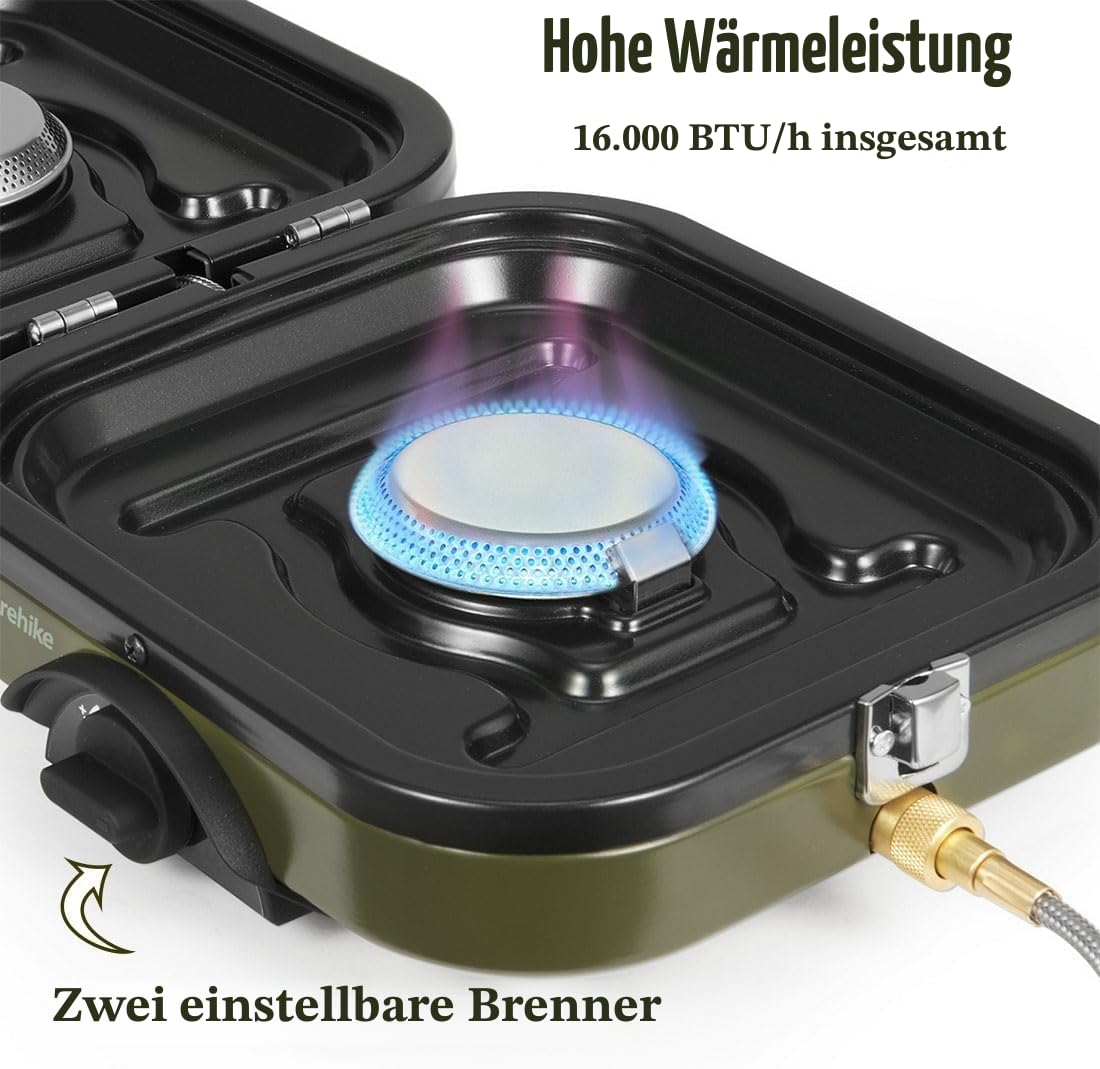 Naturehike 2-in-1-Gascampingherd, Pfanne, Herd mit verstellbaren Brennern, 88,18 oz, transportierende Griff, tragbare, Eisenpfanne für Camping & Wandern, Notkochherd