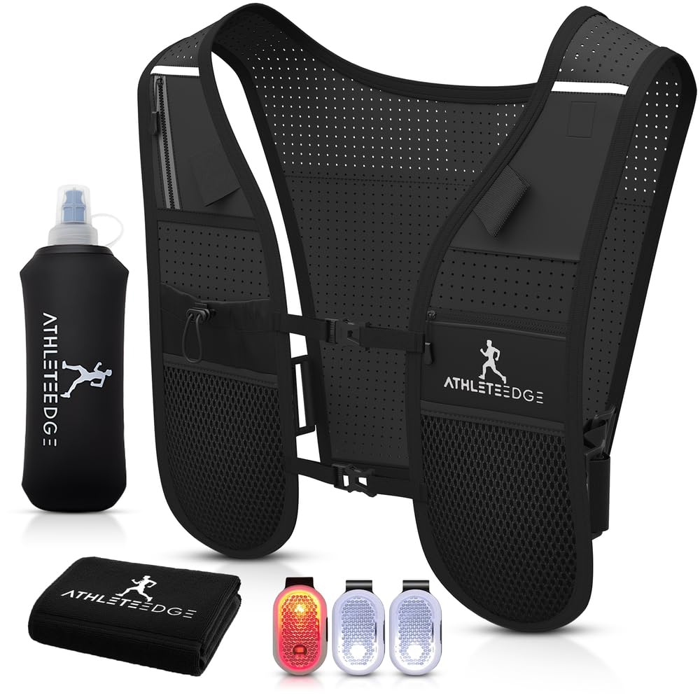 Running Vest for Women Men – Lightweight Adjustable Running Vest with 500ml Water Bottle, Phone Holder, Reflective Strips, Waterproof Pouch, Hydration Vest