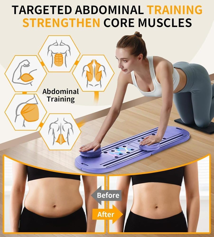 Pilates Board Foldable Pilates Reformer Equipment with Timer 7-in-1 Multi-Purpose Portable Pilates Reformer Machine Home Pilates Kit for Home Workout Fitness Exercise Abs