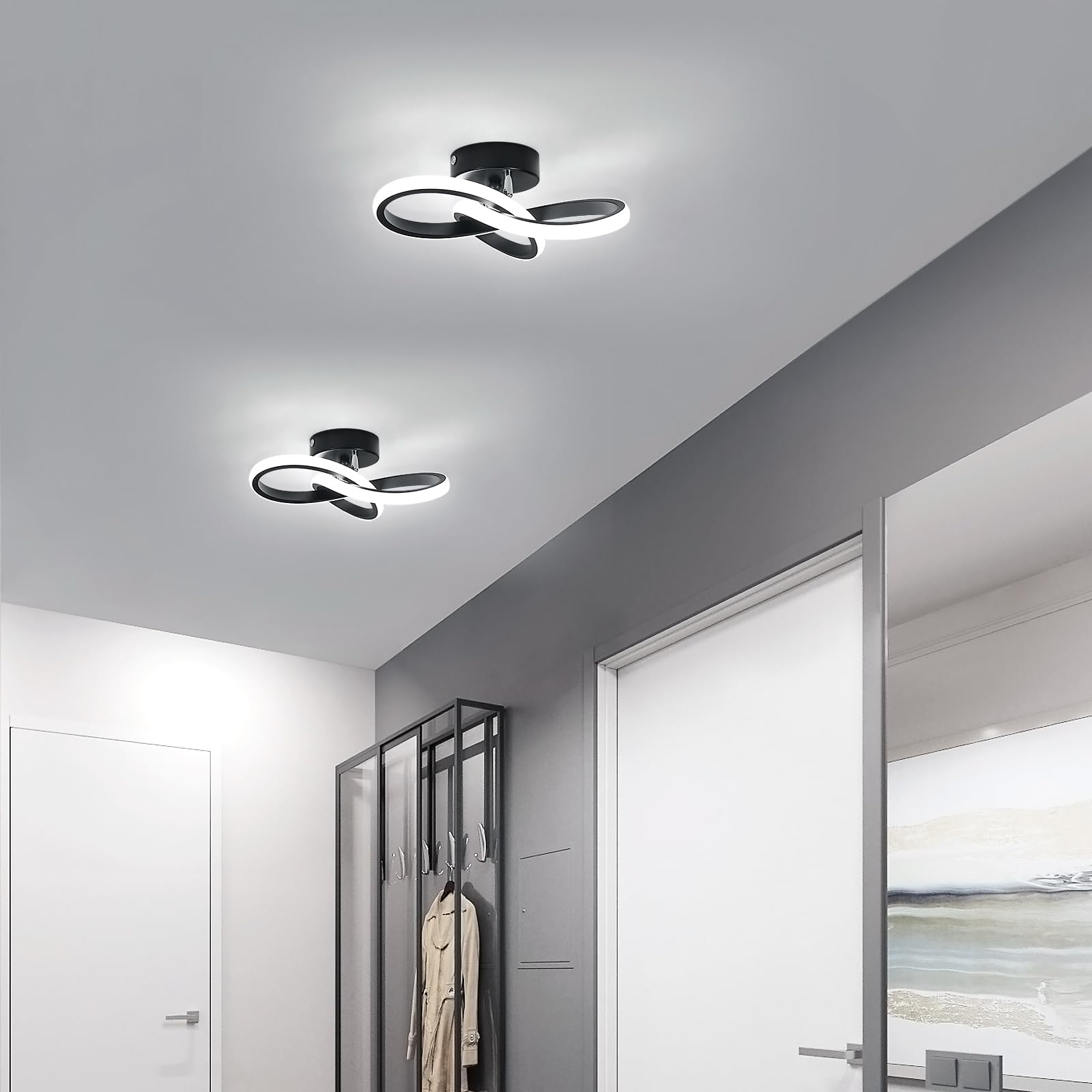 Toolight Plafonnier LED Moderne 22W 2500LM, Forme de Trèfle, Lampe Plafond Noir pour Couloir Cuisine Salle de Bain Chambre Salon, Blanche Froide 6500K, Dia 25cm