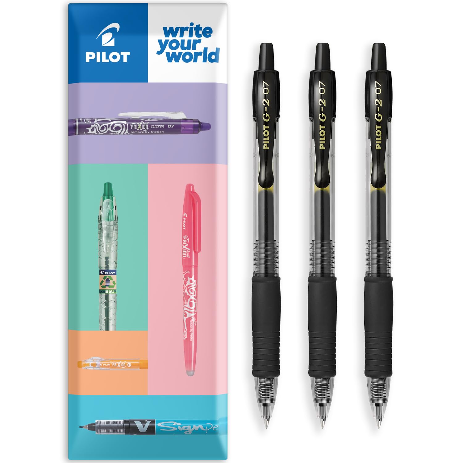 G-2 Retractable Gel Ink Rollerball Pens - 0.7mm Nib Tip - In Envelope Gift Packaging - Pack Set of 3 - Black Ink