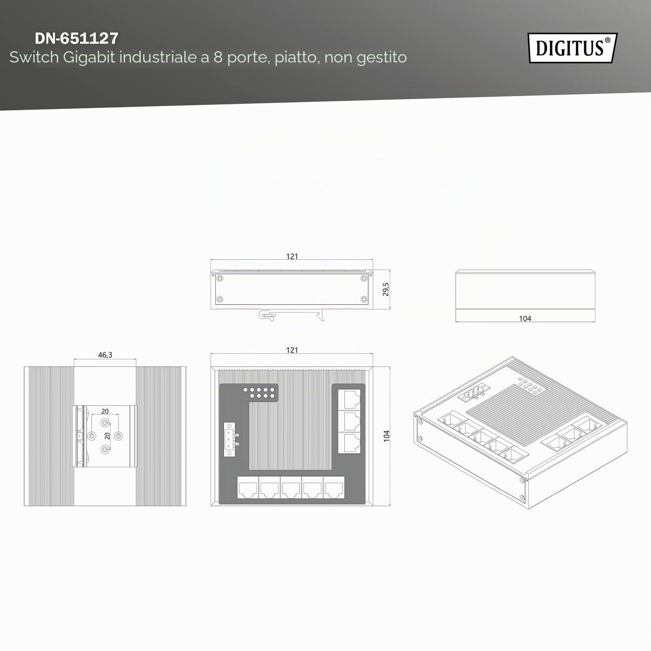 Digitus DN-651127 - Switch - 8 X 10/100/1000 - An DiN-Schiene Montierbar - Gleichstrom