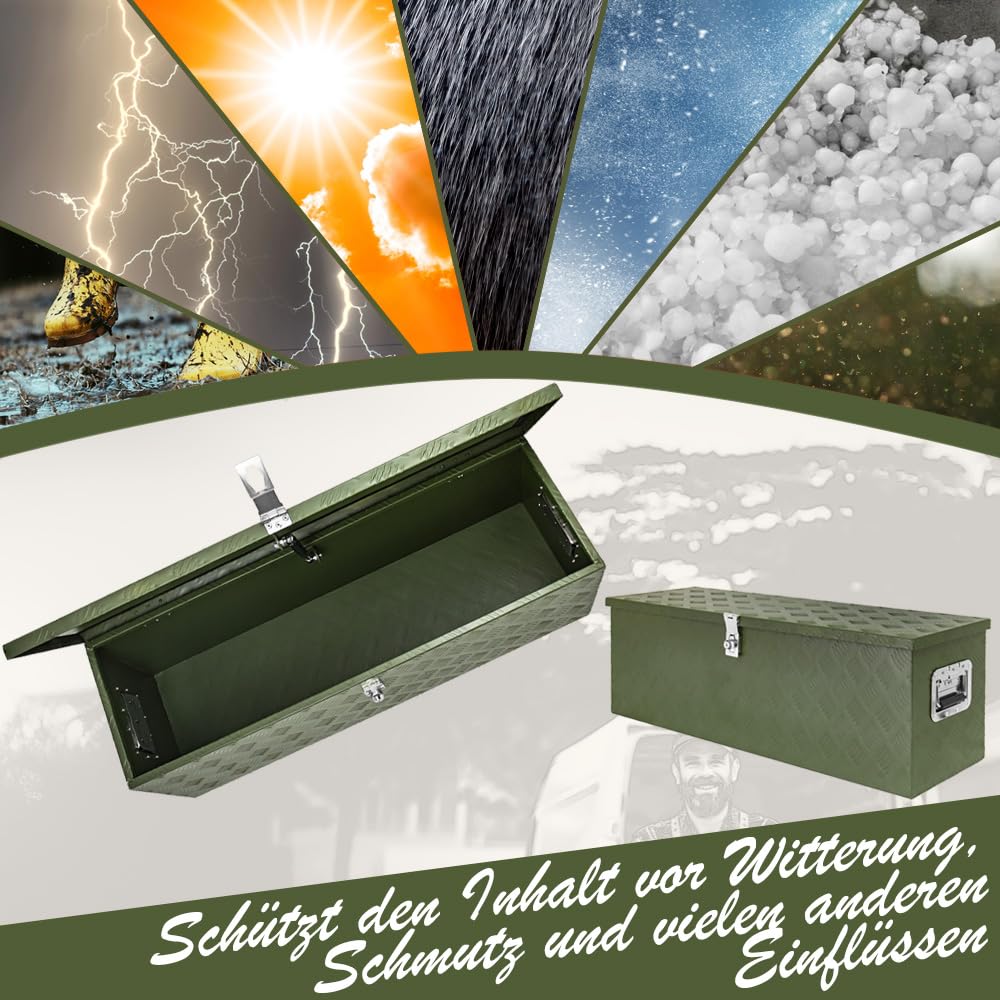 Trucky Skrzynka na dyszel, zielona, skrzynka na narzędzia, skrzynka na przyczepę, zamykana, aluminiowa skrzynka transportowa, skrzynka narzędziowa, aluminiowa skrzynka do przechowywania, wersja: model