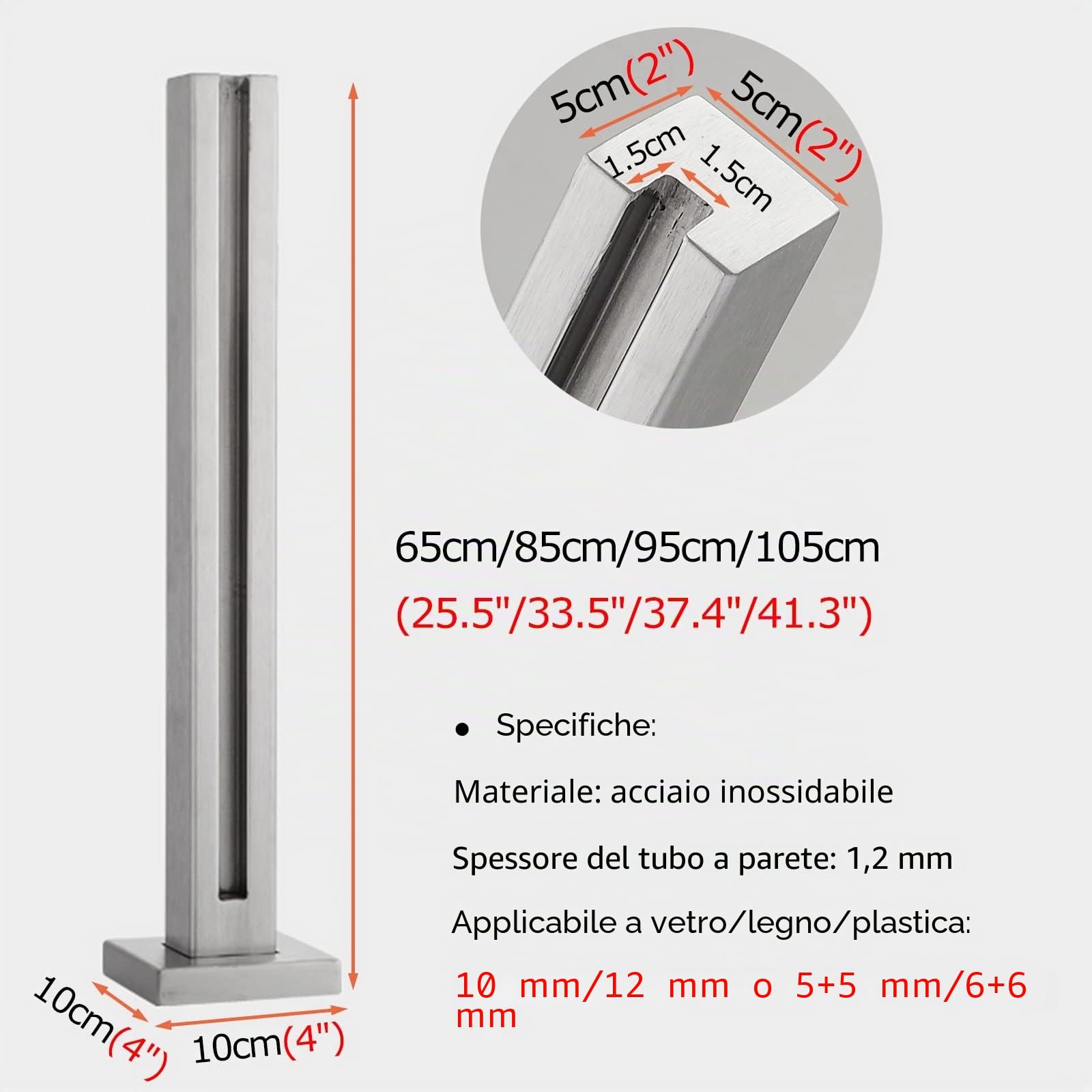 ZAQY Ringhiera Scale Interne Esterni Argento Paletto Pannelli in Vetro/Plastica/Legno 10/12 Mm, Palo per Balaustra in Acciaio Inossidabile per Balcone
