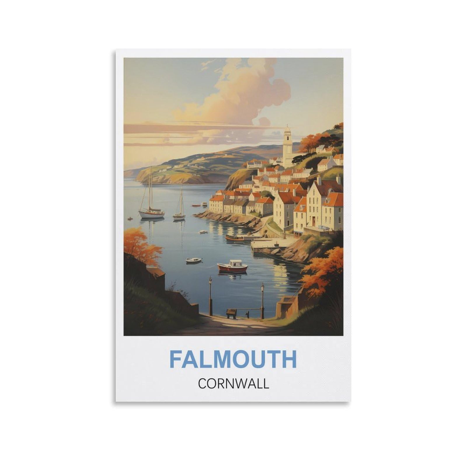 EZMLFA 5D Diamond Art Kits Adults,Falmouth Cornwall,Gem Art,Crystal Kits Round Drill for Home Wall Decor Gifts,Women,Men 30x40cm