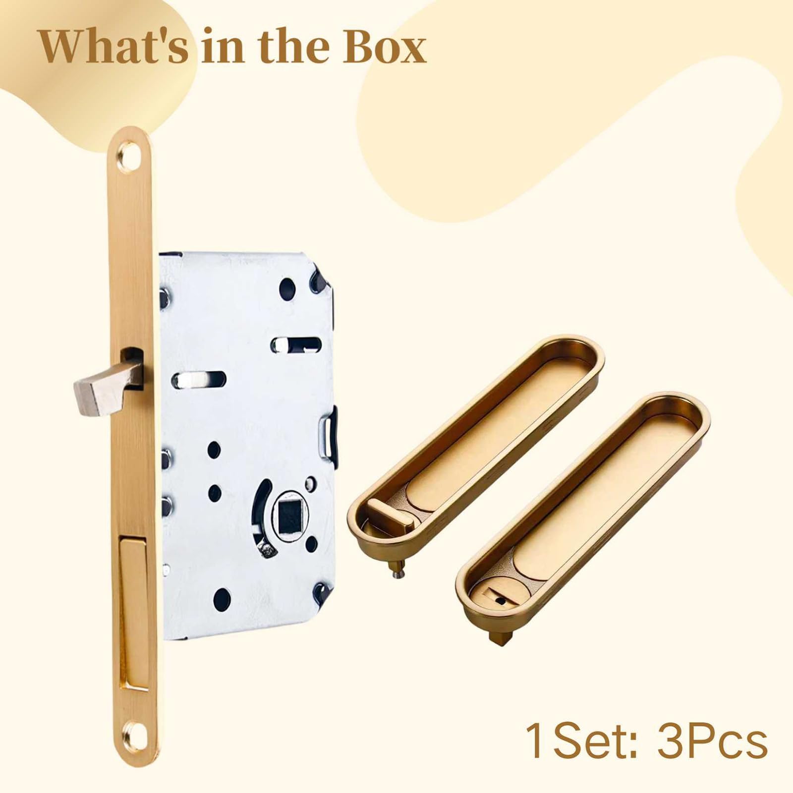 Cerradura de puerta deslizante de bolsillo, manija deslizante empotrada interior, cerradura tipo gancho dorado cepillado, cerradura de puerta oculta para puerta de madera de cocina y baño