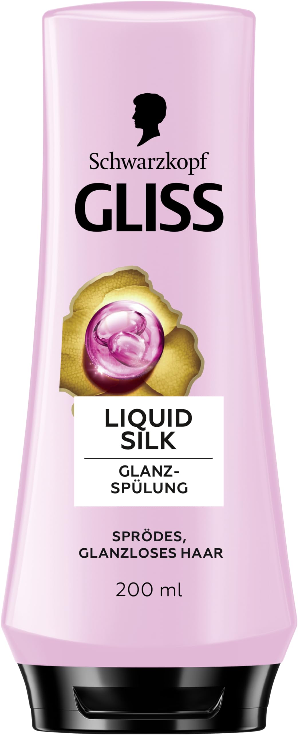 Gliss Spülung Liquid Silk (200 ml), Haarspülung mit Ceramide & Seide pflegt sprödes und glanzloses Haar intensiv, Pflegespülung für Haare wie Seide