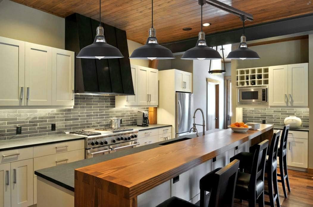 3-Light J-Type Track Light Pendants Black Lampshade Restaurant Chandelier Decorative Pendant Light Industrial Factory Pendant Lamp Task Lighting for Reading Customizable Juno Lighting