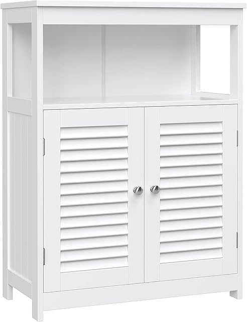 VASAGLE Wooden Bathroom Floor Cabinet Storage Organiser Rack, Kitchen Cupboard Free Standing, with Double Shutter Doors, White BBC40WT