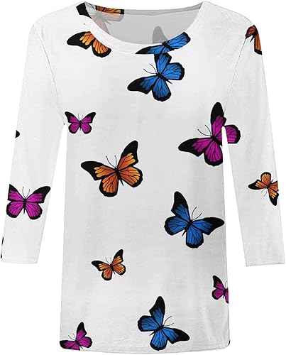 Miniatura 2 de Apfopard Womens Crewneck 34 Sleeve Shirt Fitted Basic Printed Spring Fall Tunic Top T-Shirt Trendy Casual Fashion Dressy