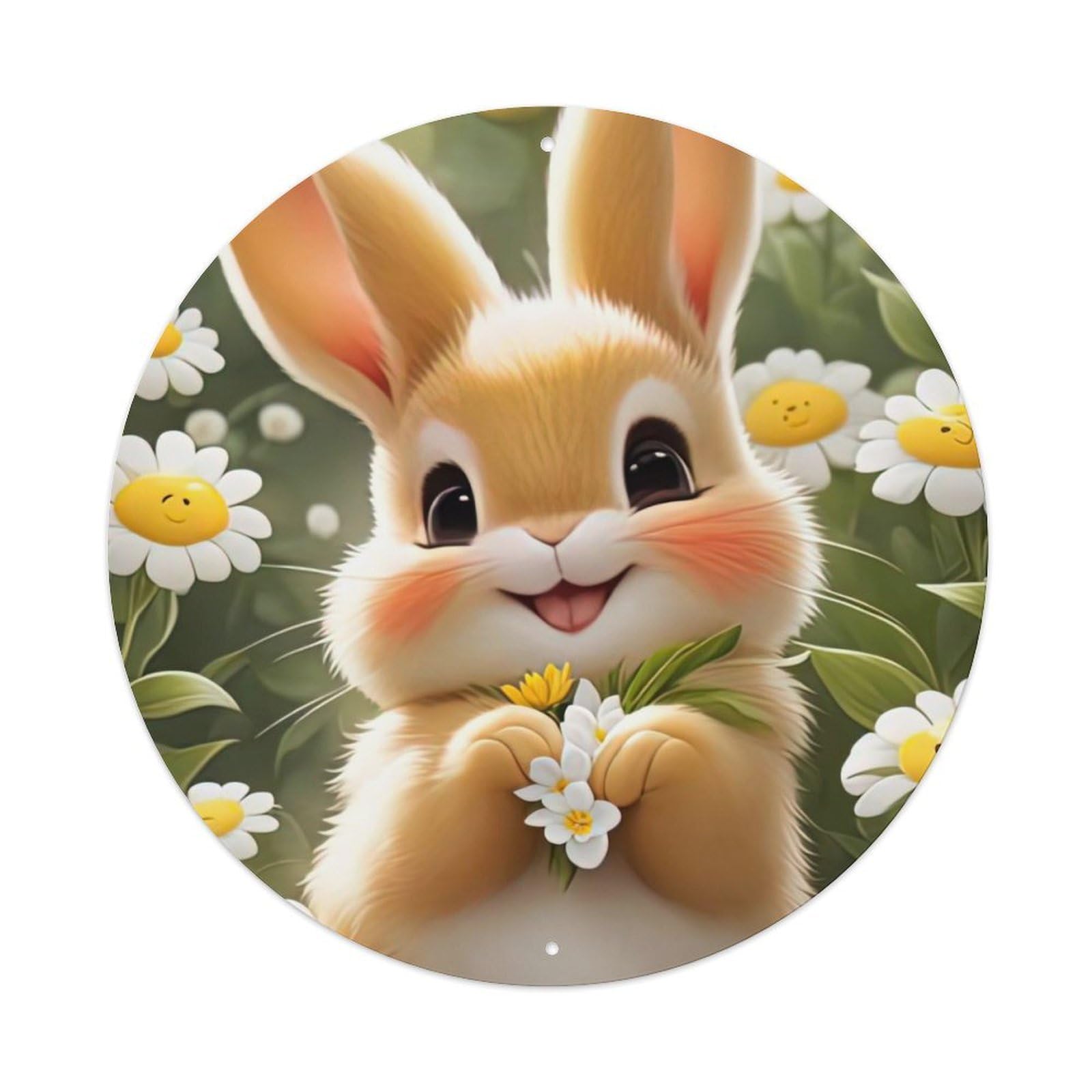 Animal Artwork Little Rabbit in Flowers Vintage Metal Tin Sign Plaque Wall Decor for Cafe, Club Bar, Office, Garden Metal Poster 8x8Inch
