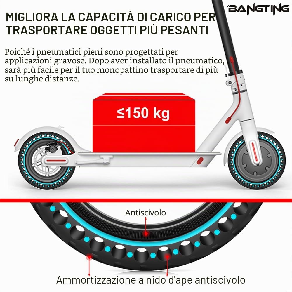 BANGTING 2PCS 8,5 Pollici Ruota Monopattino Elettrico, 8 1/2 x 2 Ruote Monopattino Gomme Piene, 50/75-6.1 Pneumatico di Ricambio per Xiaomi Pro 2 / M365 / M365 Pro / 1S / 3/3 Lite/Essential