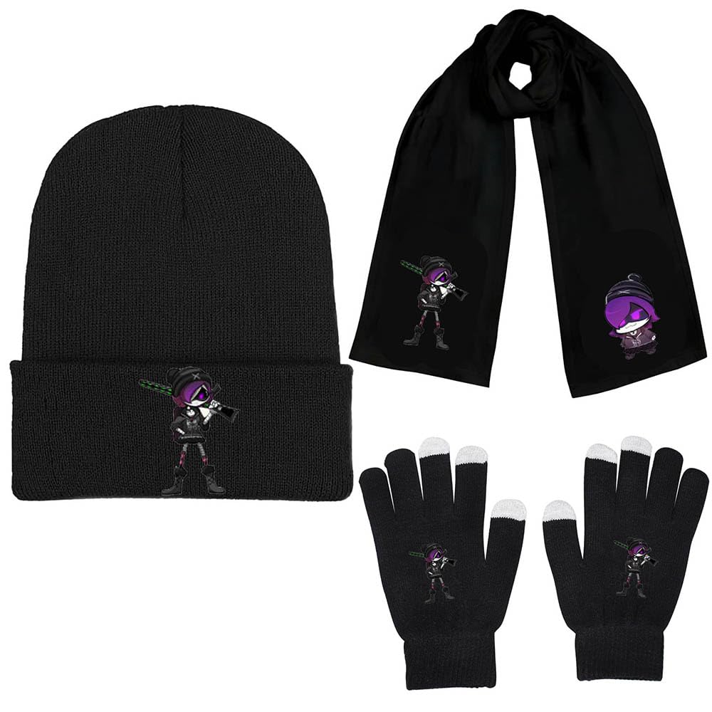 Murders Cyn N J V Winter Beanie Hat Scarf Gloves 3 Set Soft Knitted Thermal Hat Touchscreen Warm Running Gloves Lightweight Windproof Costume Accessories for Outdoor Sports (black-3)