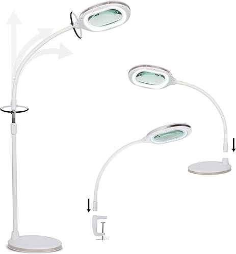 Brightech LightView Pro - Lámpara de escritorio LED con lupa con luz, pasatiempos y lectura, flexibilidad y durabilidad, lámpara de pie con lupa LED