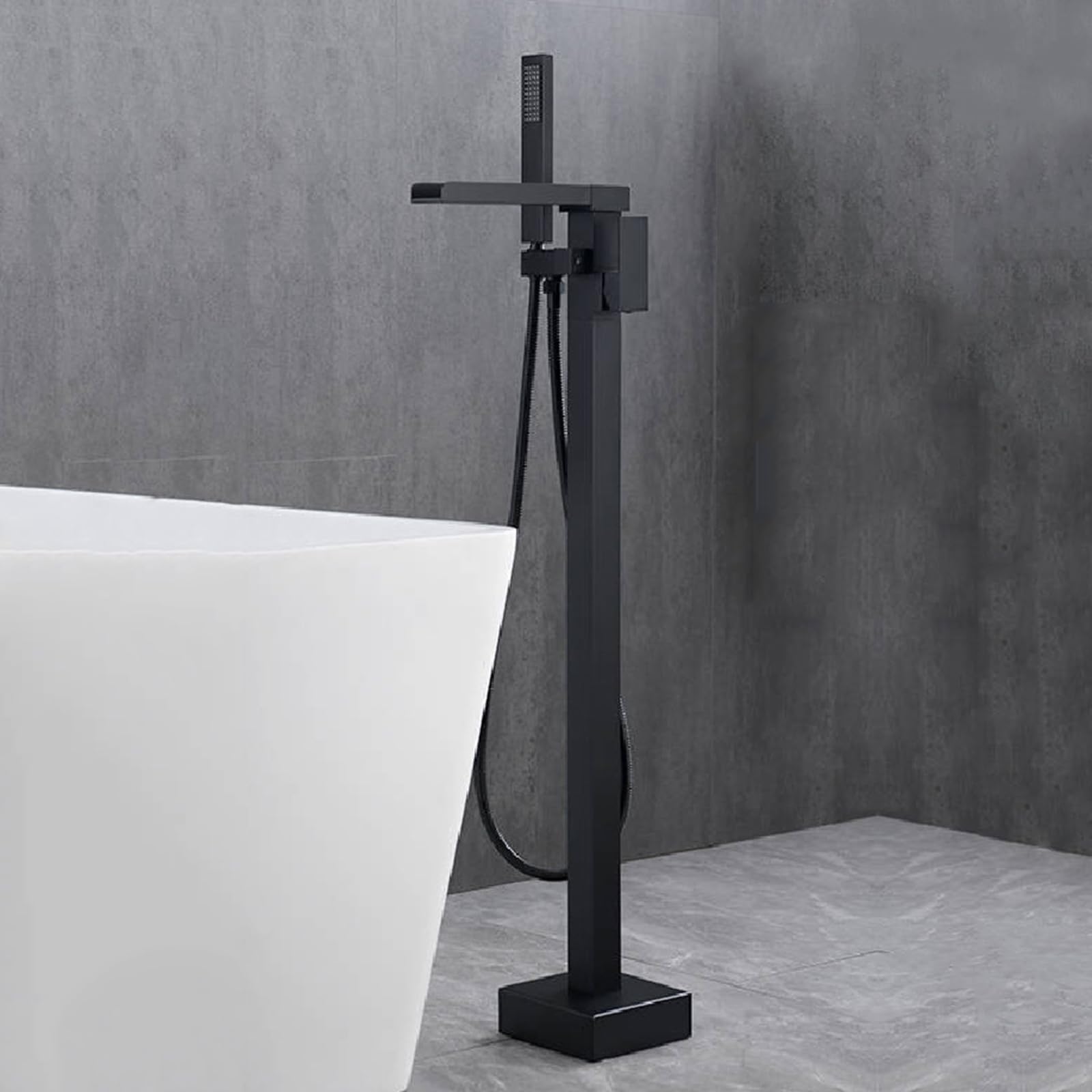 HADECOLL Freestanding Bath Shower Mixer Tap Waterfall Brass Hot And Cold Floorstanding Bath Taps With Shower, Black,Black