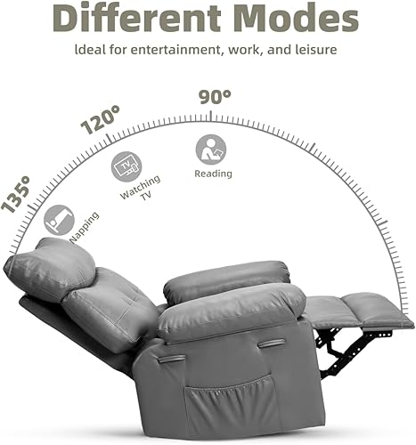 Miniatura 4 de GarveeHome Sillones reclinables de gran tamaño, reclinable manual clásico de cuero, asiento de cine en casa con soporte lumbar y brazos para sala de