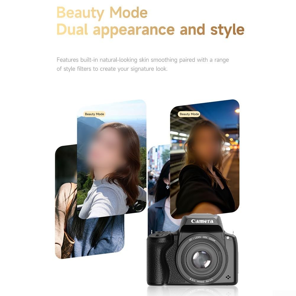 Fotocamera digitale da 68 MP con zoom 28x, fotocamera 4K Vlogging con schermo flip da 2,8", fotocamera reflex portatile con luce di riempimento e paraluce per fotografia (nero)