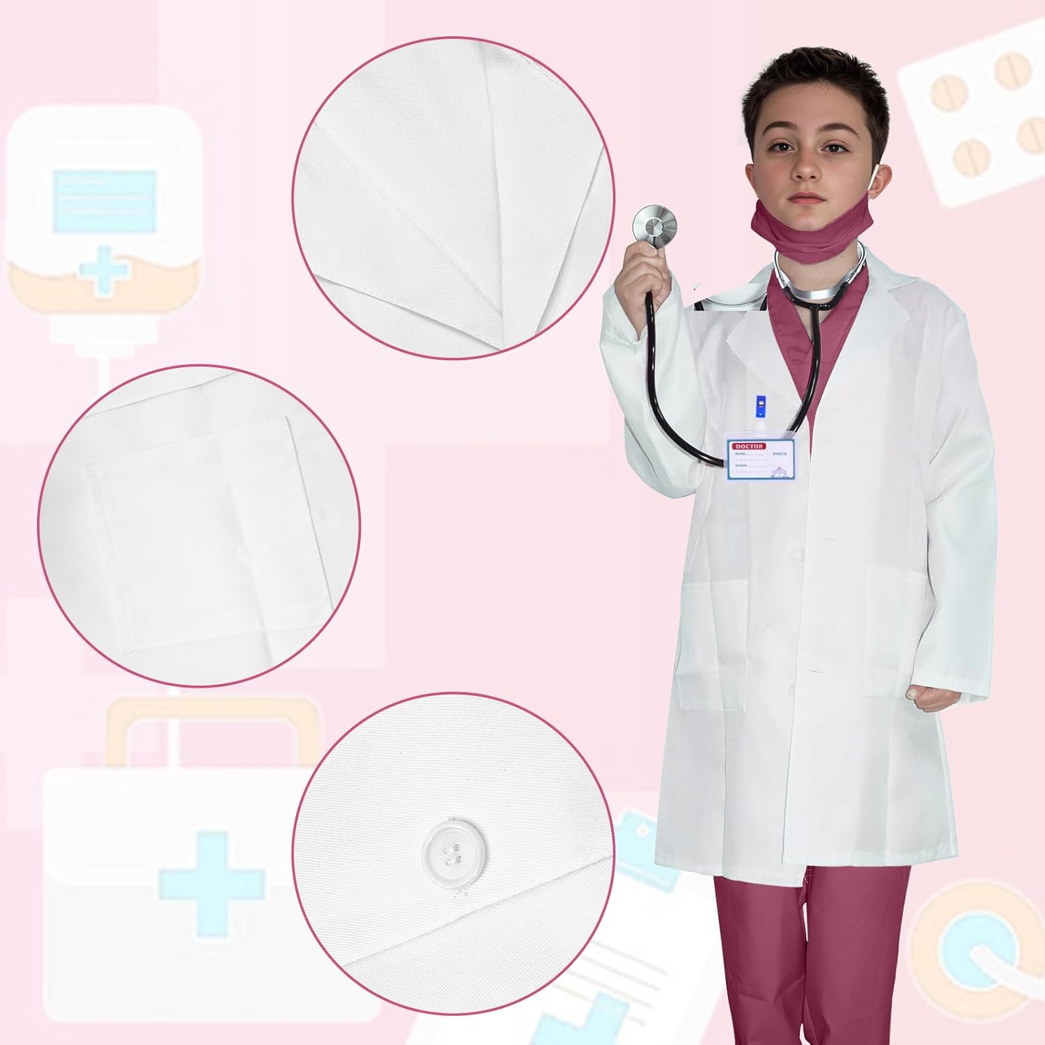 Kids Doctor Costume Child Role Play Costumes Toddler Nurse Scrubs with Accessories - Image 2