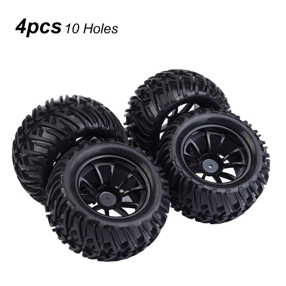 RC Reifen, Y-Profil Gummi Reifen 1/10 Skala (10 Löcher) mit Naben, 4 Stück für RC Autos, LKWs, Offroad und Rennsimulation