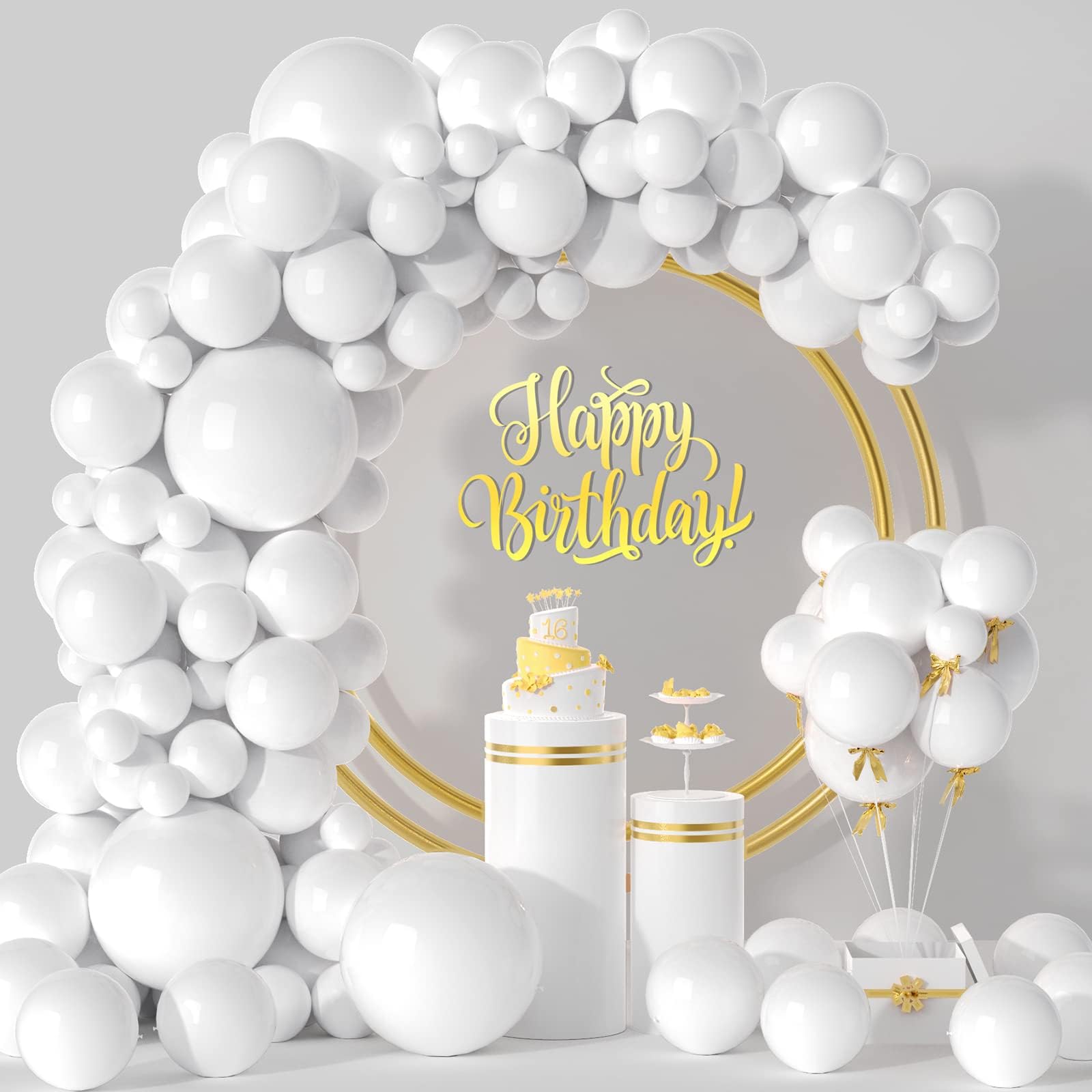White Balloons, 114 pcs Latex Party Balloons for Wedding, Graduation, Kids Birthday Party, Christmas, Baby Shower, Party Supplies, Arch Balloon Tower