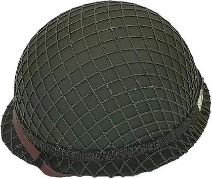 M1 Helmet, US Army WW2 Replica - Metal Steel Shell with Net/Canvas Chin Strap/Cat Eye Band