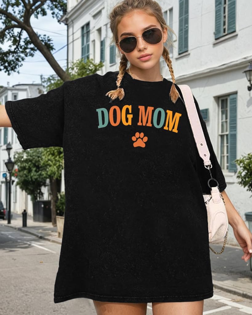 Dog Mom Shirt for Women Oversized Mama T-Shirt Funny Dog Paw Graphic Tees Casual Loose Tops - Image 5
