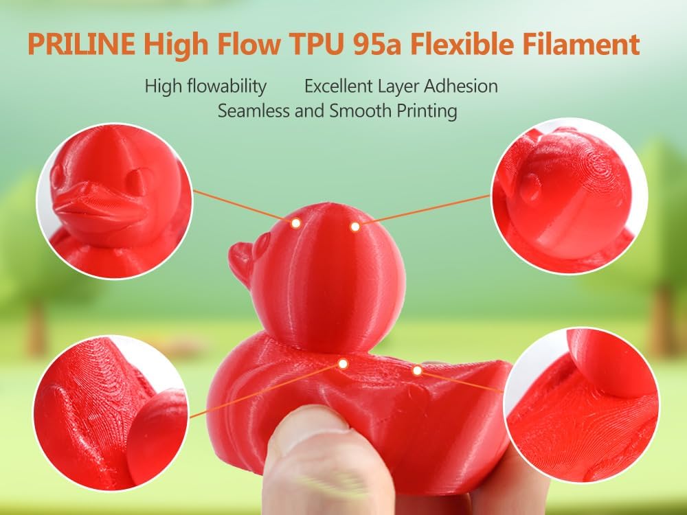 TPU Filament,PRILINE High Flow/High Speed Printing 95A TPU Flexible Soft 3D Printer Filament 1KG 1.75mm Spool,Support Fast Printing,Red