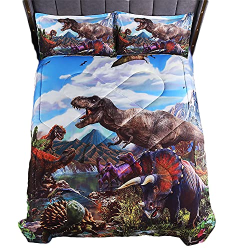 ADASMILE A & S Dinosaur Bedding Twin Size Kids Comforter Set Jurassic World Park Dinosaur Bedding Comforter for Boys Dinosaur Prints Bed Set Boys Comforter with 2 Pillowcases 3D Dinosaur Quilt 68â€x86â€