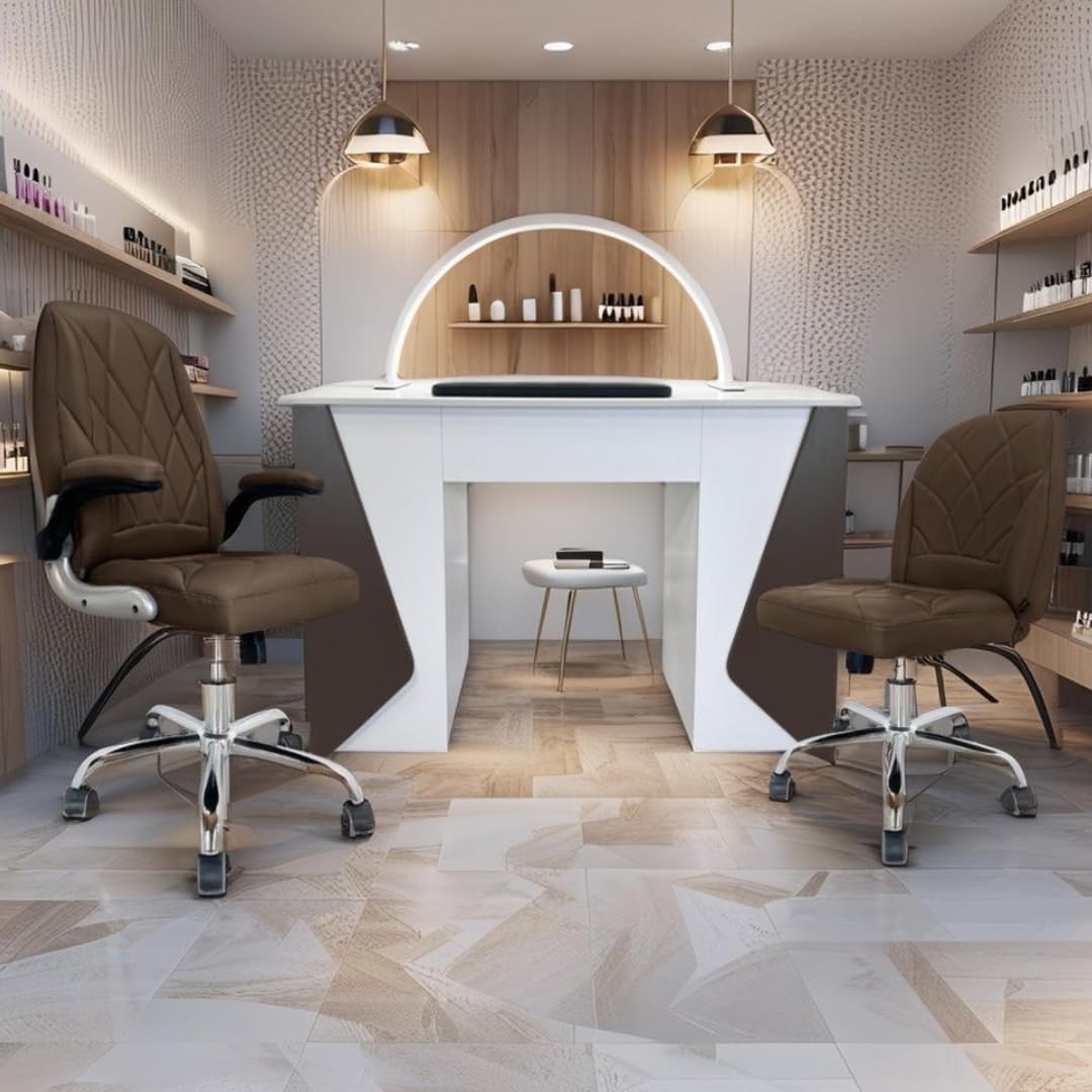 Nail Table and Chair Set for Salon – Manicure Station with Ergonomic Technician Chair – Modern Design, Spacious Storage Drawers, Durable and Easy-to-Clean Work Surface (Chocolate, Espresso Table)