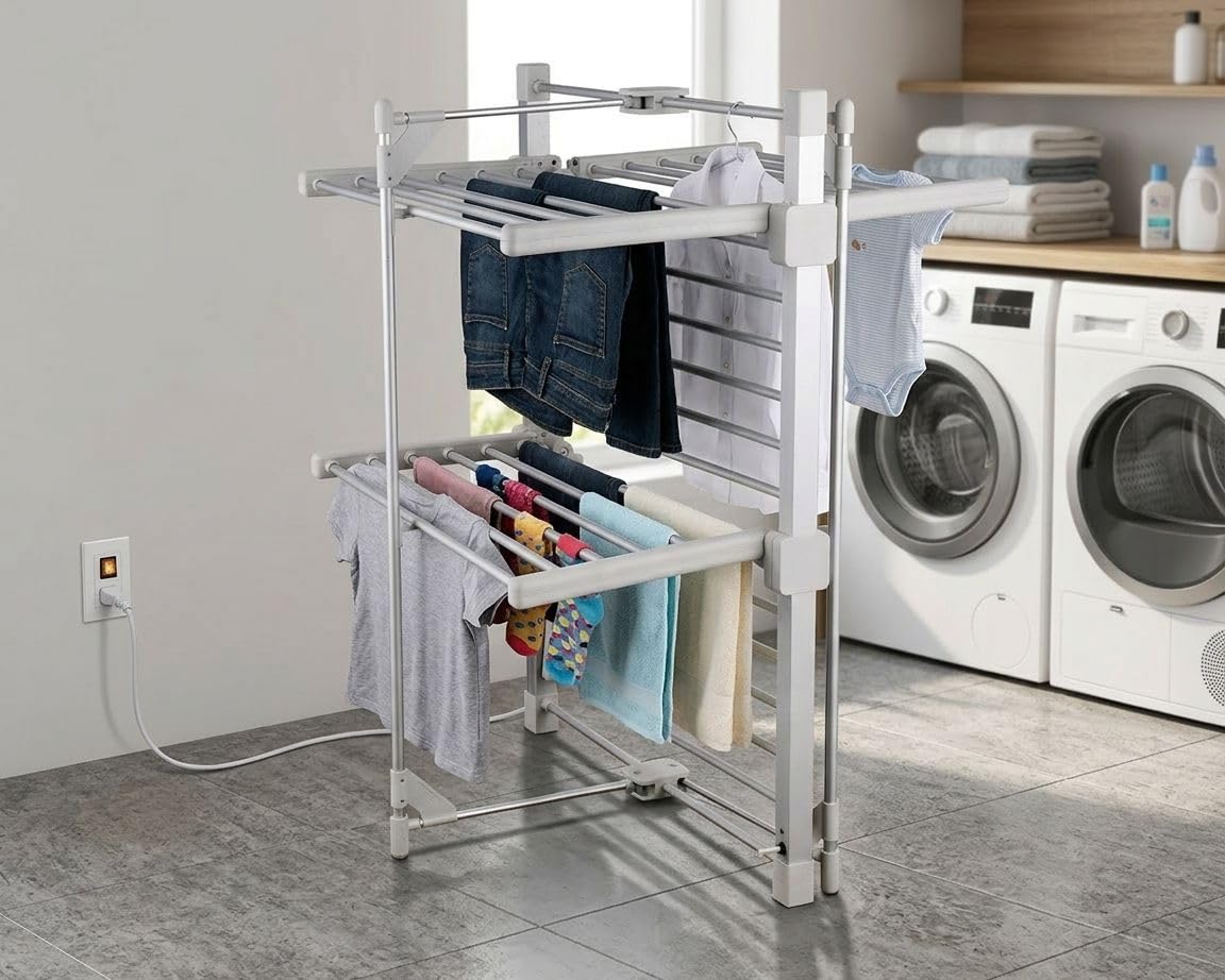 Sirge Elektryczny podgrzewany suszarka do ubrań pokrowiec na bieliznę - 24 aluminiowe rurki 220 W, składane, oszczędność miejsca 15 kg