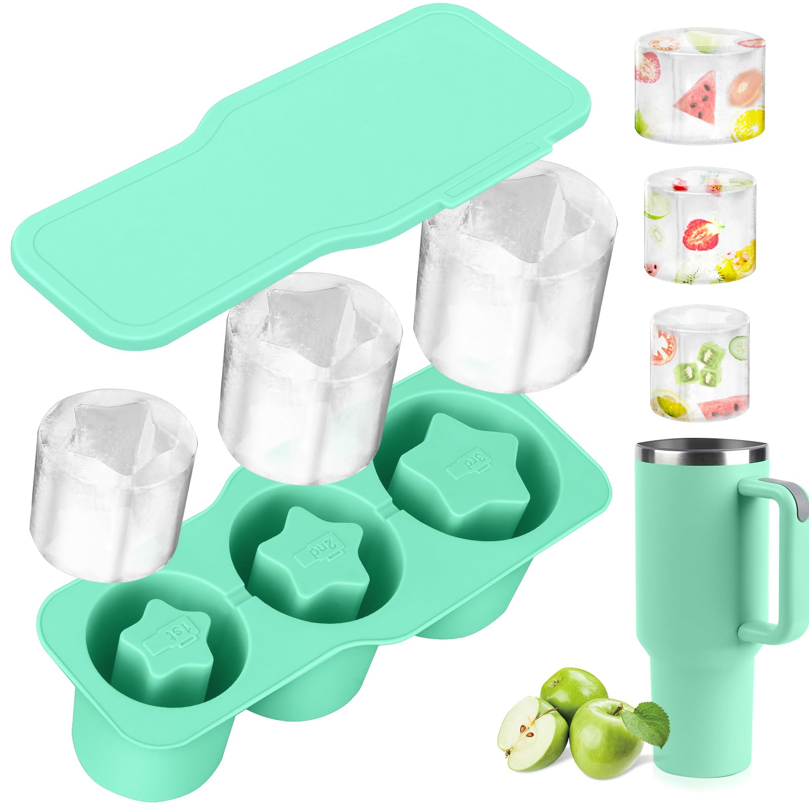 Photo 1 of Ice Mold for Stanley Cup - Silicone Ice Cube Trays with Lid for 20-40oz Tumbler, Star Cylinder Ice Cube Molds for Chilling Coffee Juice Whiskey Cocktails, Easy to Release and Clean